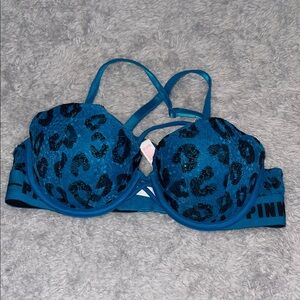 Victoria’s Secret PINK Blue Leopard Lace Push-Up Bra 34B